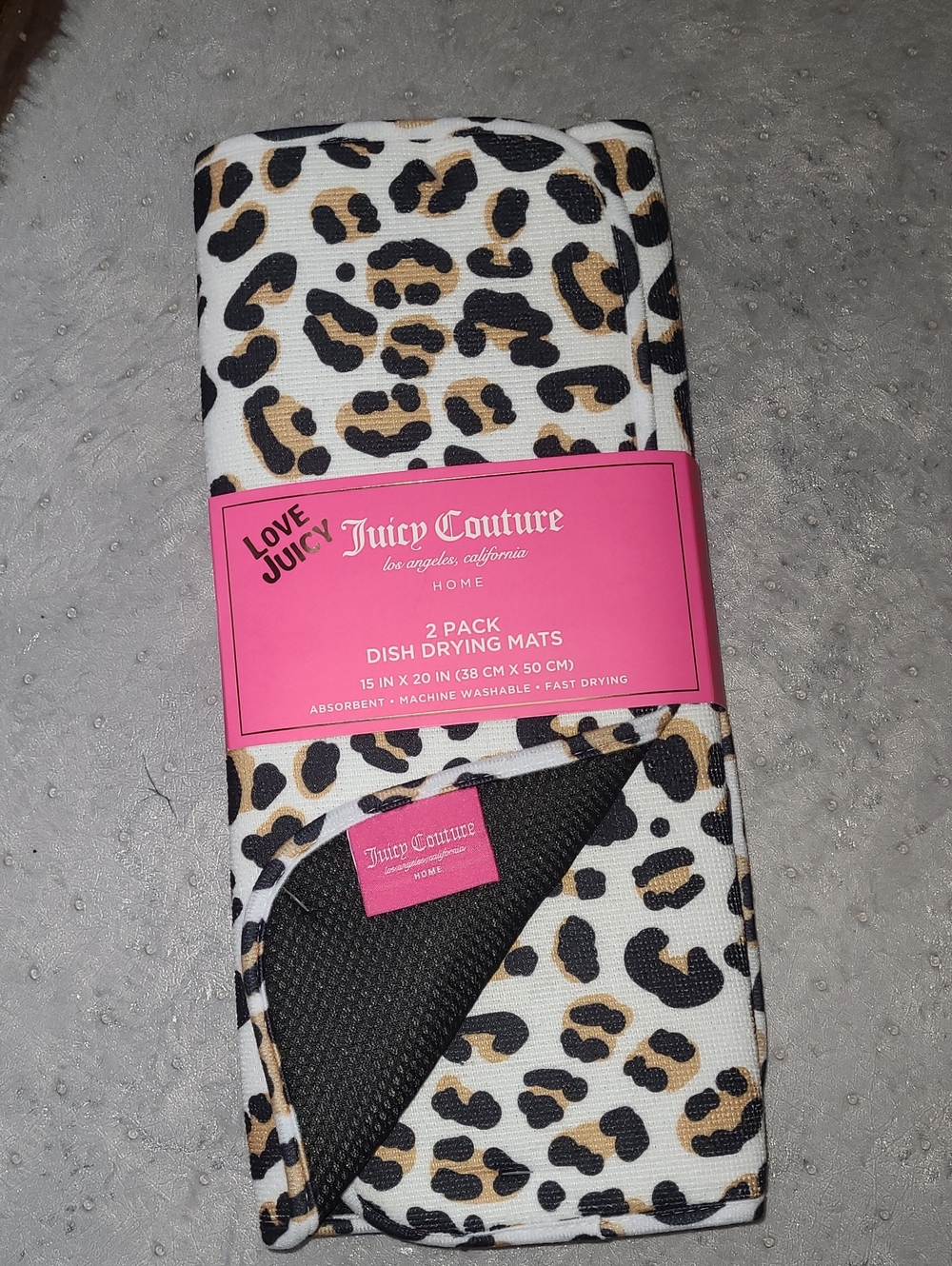 Juicy Couture Leopard Print Dish Drying Mats - White, Black, Brown